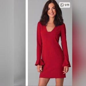 Dian Von Furstenberg Red Harina V-Neck Long Sleeve Dress with Flare Cuffs - SZ10